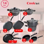 batterie de cuisine 14 pièces noir granite cookart
