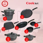 batterie de cuisine 12 pièces noir granite cookart