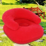 pouf gonflable rouge avec accoudoir, pompe à air