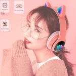 casque bluetooth sans fil avec oreilles de chat LED