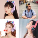 Casque Bluetooth Sans Fil avec Oreilles de Chat LED – Image 3