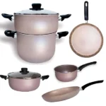 batterie de cuisine 8 pièces granite cookart marron