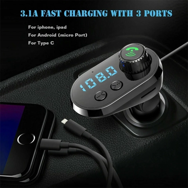 Riloer FM-zender En Bluetooth-auto-audio-adapter – Handsfree Bellen En Muziek Streamen Met Dubbele USB-poort, Voor 12V-24V Voertuigen