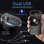 chargeur de voiture transmetteur fm q15 bluetooth charge rapide, 3 ports usb android, type-c, iphone