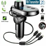chargeur de voiture transmetteur fm q15 bluetooth charge rapide, 3 ports usb android, type-c, iphone