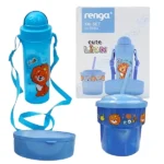 ensemble boîte à goûter, bouteille d'eau, gobelet pour enfants bleu