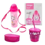ensemble boîte à goûter, bouteille d'eau, gobelet pour enfants rose
