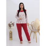 ensemble pyjama femme hiver 2 pièces pull + pantalon en coton rouge