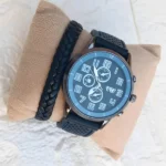 montre pour homme waterproof bleue + bracelet