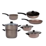 batterie de cuisine 11 pièces granite cookart marron