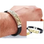 bracelet en cuir noir avec fermoir en acier inoxydable pour homme
