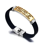 bracelet en cuir noir avec fermoir en acier inoxydable pour homme