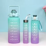 lot de 3 bouteilles d'eau motivantes 2l, 900ml, 500ml bleu clair-violet