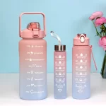 lot de 3 bouteilles d'eau motivantes 2l, 900ml, 500ml rose-bleu clair