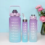 lot de 3 bouteilles d'eau motivantes 2l, 900ml, 500ml violet-bleu clair