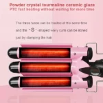 fer à friser onduler chauffant rapide à 3 tubes 22mm, boucleur cheveux rose noir