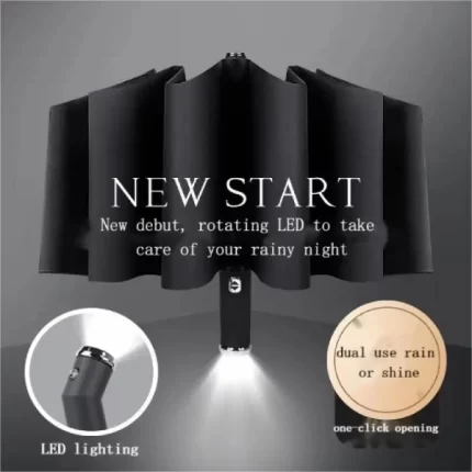parapluie automatique avec poignée rotative et lumière led