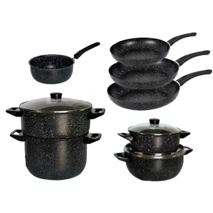 batterie de cuisine 11 pièces granite cook'art noir