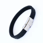 bracelet en cuir pour homme avec fermoir clips en acier inoxydable noir pakhom