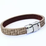 bracelet en cuir pour homme avec fermoir clips en acier inoxydable kaki beige clair pakhom