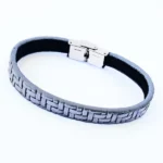 bracelet en cuir pour homme avec fermoir clips en acier inoxydable gris pakhom