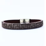 bracelet en cuir pour homme avec fermoir clips en acier inoxydable marron pakhom