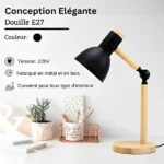 lampe de bureau en bois avec articulation métal flexible style scandinave noir