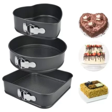 3 moules à gâteaux à charnière réglable pasabahce en forme de carré rond cœur