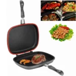poêle double face dessini en aluminium moulé 36cm 40cm, dessini double sided grill fry pan