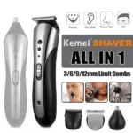 kemei km-1407 tondeuse à cheveux sans fil multifonctions 3en1 pour cheveux et barbe, nez, oreilles
