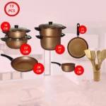 batterie de cuisine 10 pièces cookart granite gold, ustensiles de cuisine bambou 5 pièces