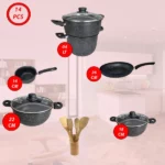 service de cuisine 14 pièces cookart granite noir, ustensiles de cuisine bambou 5 pièces