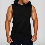 débardeur à capuche noir pour gym, fitness, musculation