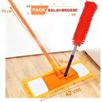 pack 2en1 balai raclette microfibres et brosse télescopique orange