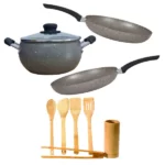 service de cuisine 10 pièces cookart granite gris, ustensiles de cuisine bambou 6 pièces