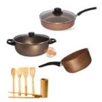 service de cuisine 11 pièces cookart granite bronze, ustensiles de cuisine bambou 6 pièces