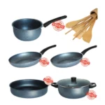 service de cuisine 12 pièces cookart granite bleu gris, ustensiles de cuisine bambou 6 pièces