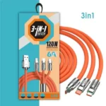 câble de charge rapide 3en1 rotatif fast lightning charging cable 120w 1m orange