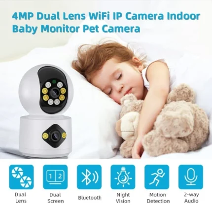 caméra de surveillance intérieure ip wifi double objectif hd 4mp icsee