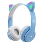 casque sans fil bluetooth oreilles de chat p47m bleu aéré ciel