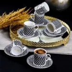 service à café en porcelaine 12 pièces blanc-noir