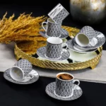 service à café en porcelaine 12 pièces blanc-noir