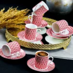service à café en porcelaine rouge 12 pièces blanc-rouge