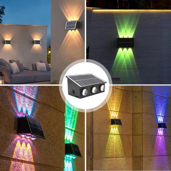 applique murale solaire extérieure led rgb double faisceau, haut et bas