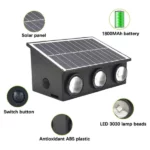 applique murale solaire extérieure led rgb double faisceau, haut et bas