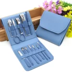 ensemble de manucure et pédicure coupe-ongles professionnel 12 pièces en inox bleu