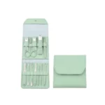 ensemble de manucure et pédicure coupe-ongles professionnel 12 pièces en inox vert