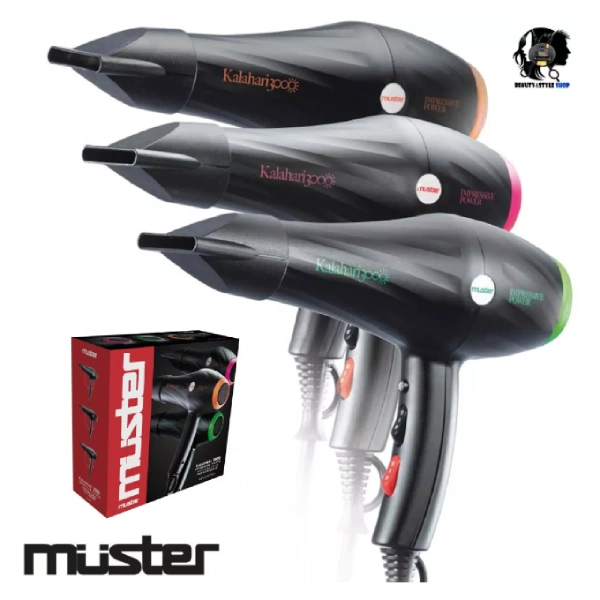 muster sèche-cheveux professionnel kalahari 3000 2400w vert fluo, rose magenta, orange