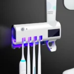 porte-brosse à dents stérilisateur désinfectant uv à énergie solaire intelligent + presse-dentifrice blanc