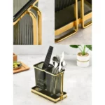 porte-couverts et spatules en métal doré noir
